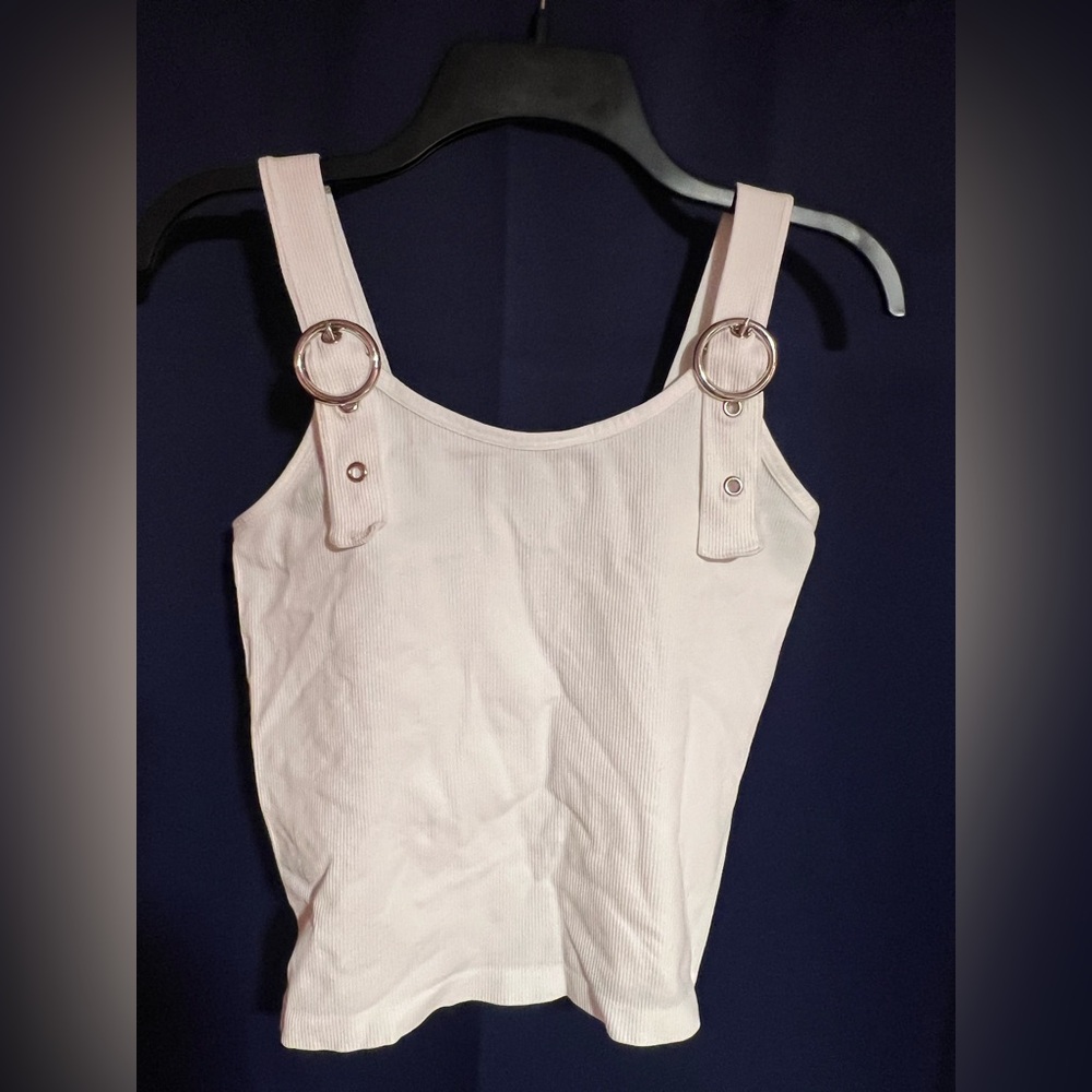 Chic White Tank Top with Metal Ring Details